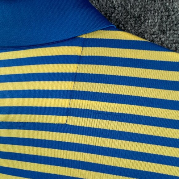 Southern Tide Club Short Sleeve Polo Shirt Blue Yellow Striped Large Men Golf - Picture 12 of 13